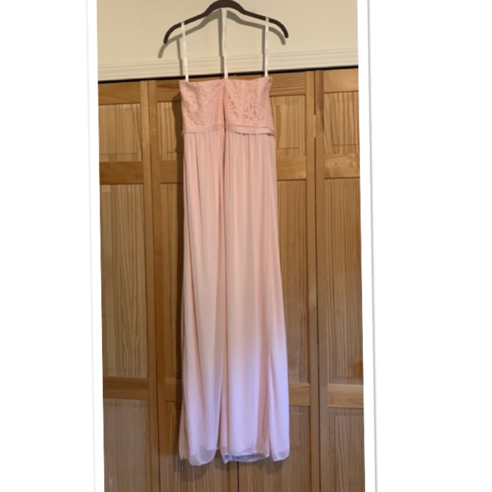Petal Pink Lace & Mesh Long Strapless Dress F18095 - Picture 6 of 9